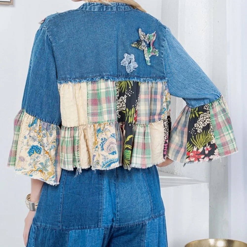 Boho Patchwork Denim Jacket - Picture 4 of 5